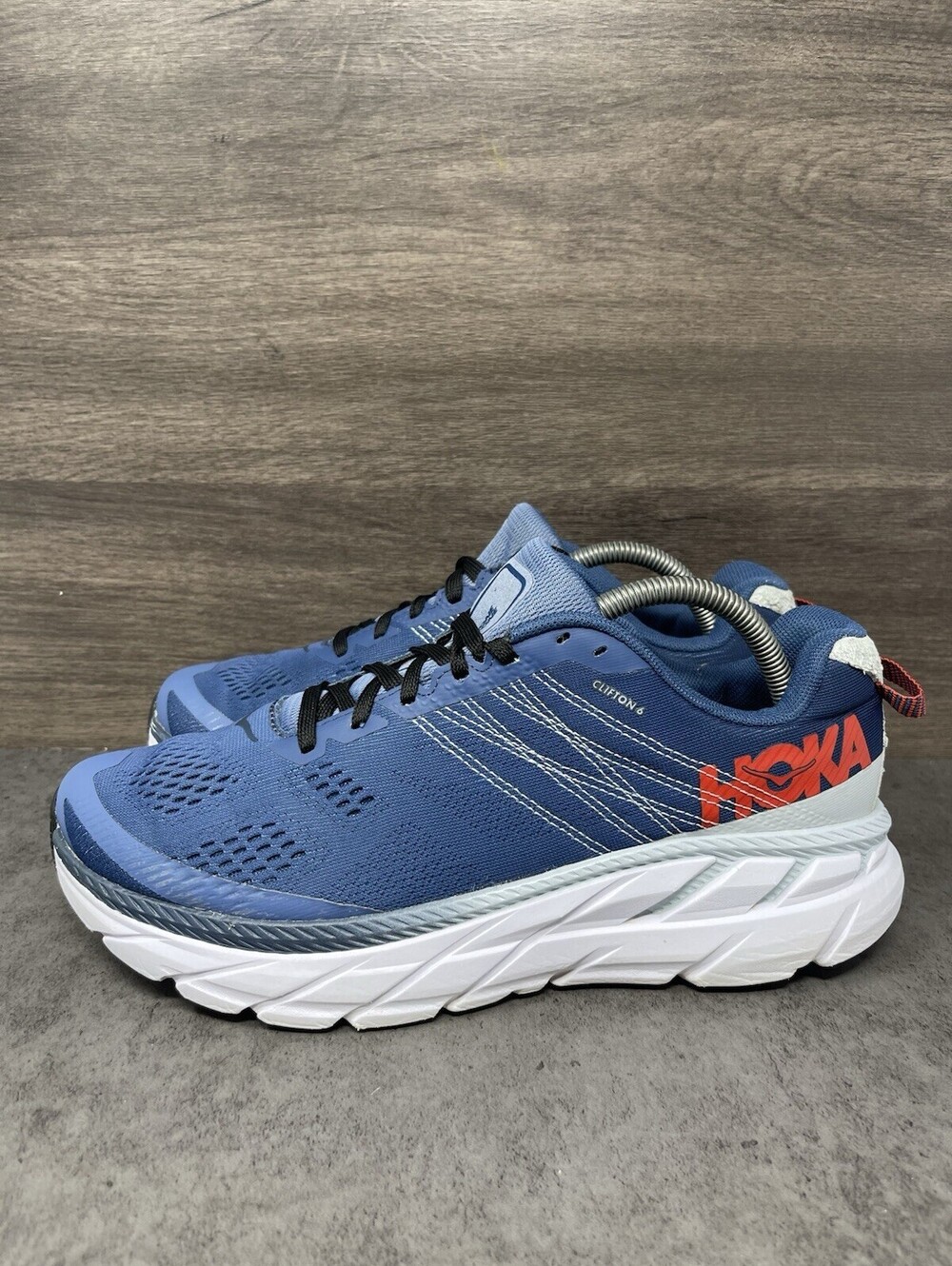 HOKA Clifton 6 Blue Size 9 Mens Wide 2E Running Walking Shoes Sneakers